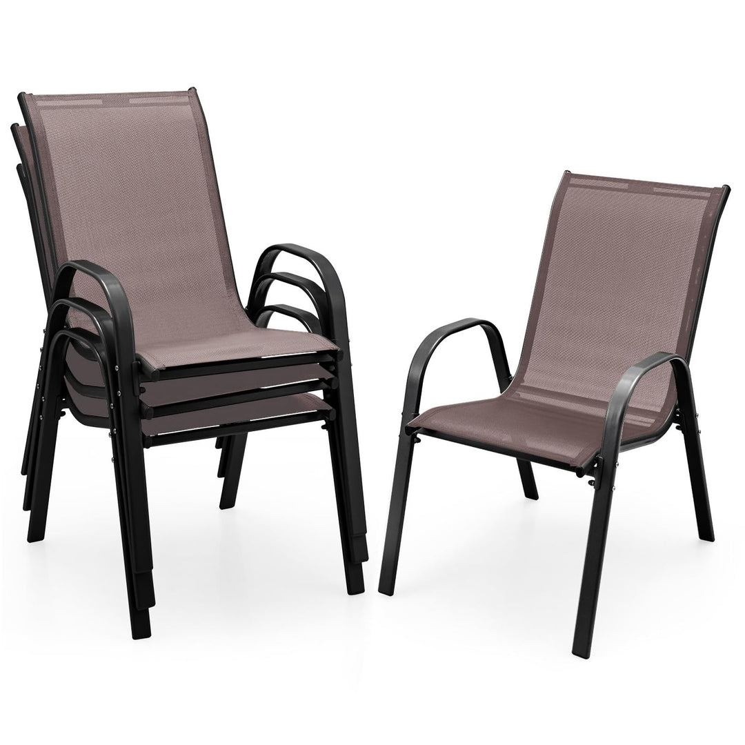 Giantex Stackable Outdoor Dining Chairs with Breathable &amp; Quick-Dry Fabric &amp; Armrests for All Weather
