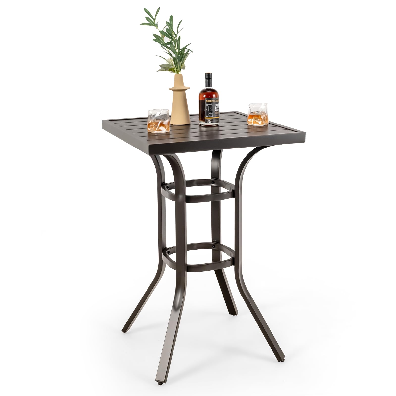 Giantex Patio Bar Table, 37" Outdoor Bar Height Patio Table with Metal Frame & Slatted Tabletop