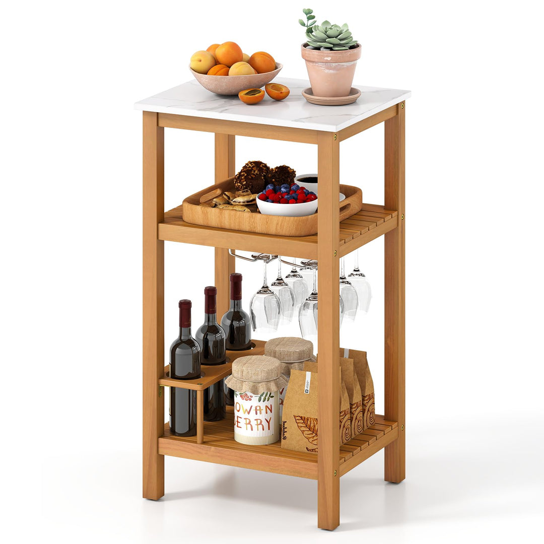 Giantex Acacia Wood Outdoor Side Table, Patio Buffet Cabinet Bar Table