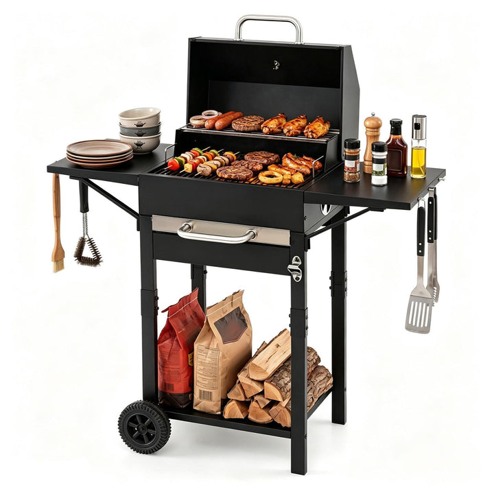 Giantex Charcoal Grill with 2 Side Tables
