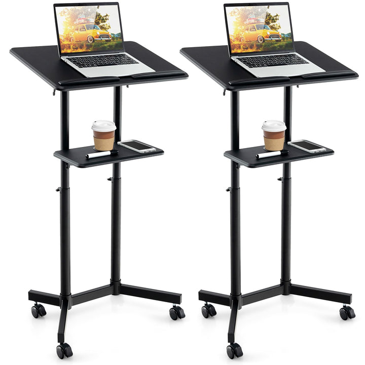 Giantex Mobile Laptop Podium, Height Adjustable Standing Desk with Storage Tray