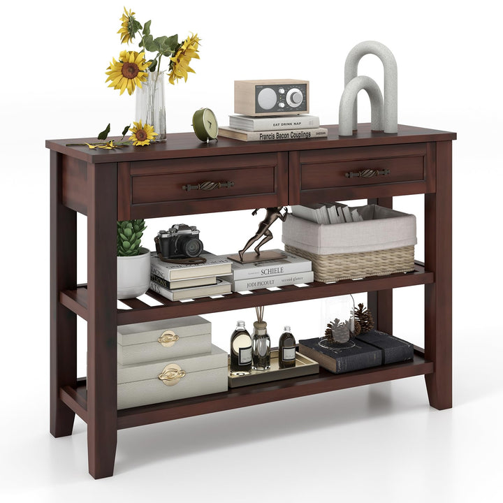 Giantex Console Table with 2 Drawers, 3-Tier Narrow Entryway Table with Storage