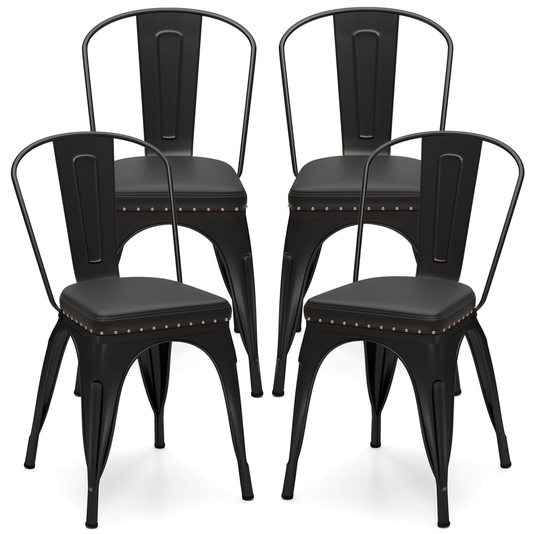 Giantex Metal Dining Chairs Set of 4 with Detachable Backrest & PU Leather Padded Seat