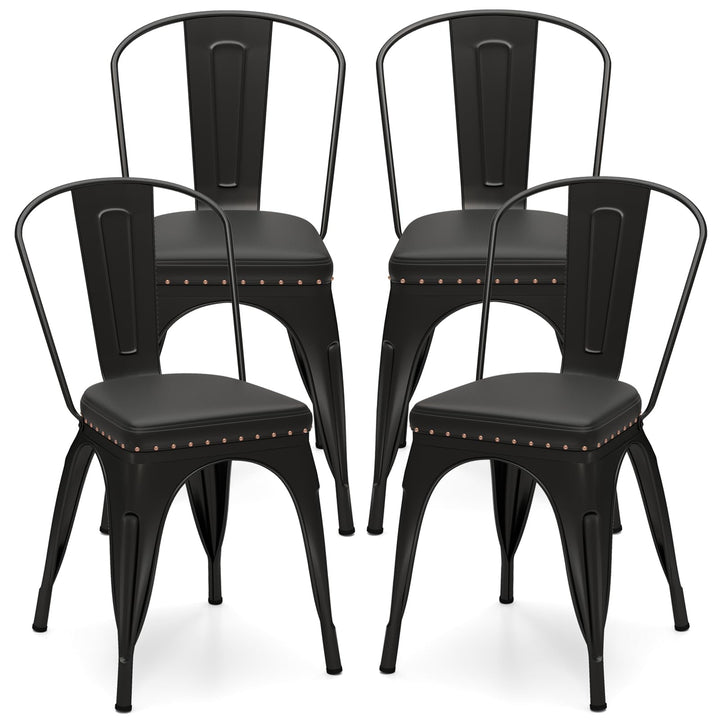 Giantex Metal Dining Chairs Set of 4 with Detachable Backrest & PU Leather Padded Seat