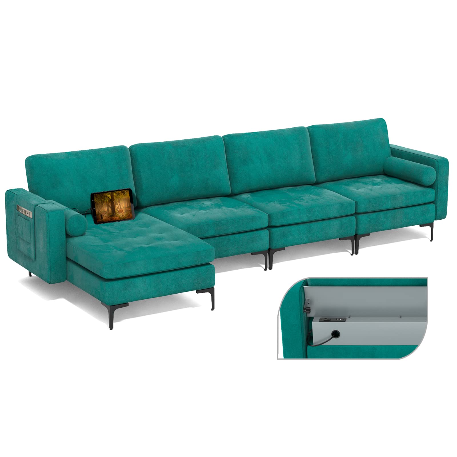 Giantex Sectional Sofa Couch, Convertible Sleeper with 2 or 1 USB Ports Socket