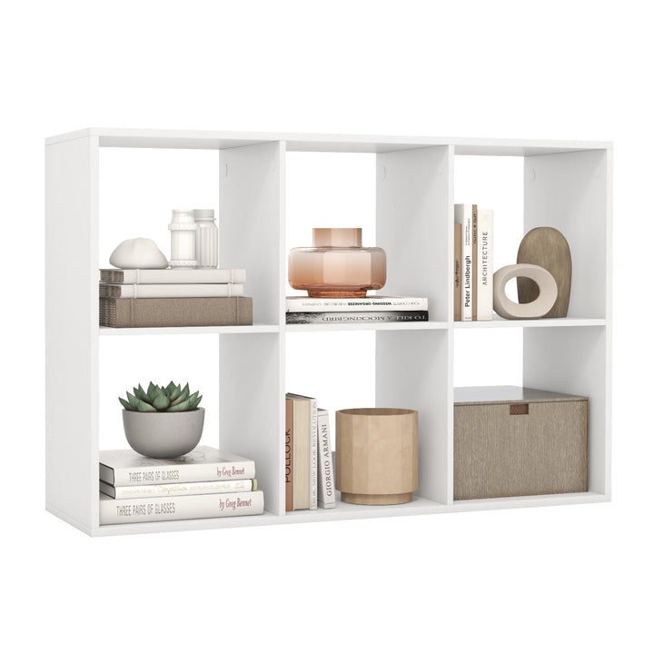 Giantex 6-Cube Bookcase, White Cubby Bookshelf w/Back Guardrail & Anti-Tipping Kits