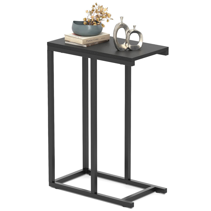 Giantex C Shaped End Table, Small Side Table for Sofa, Couch Table That Slide Under with Metal Frame