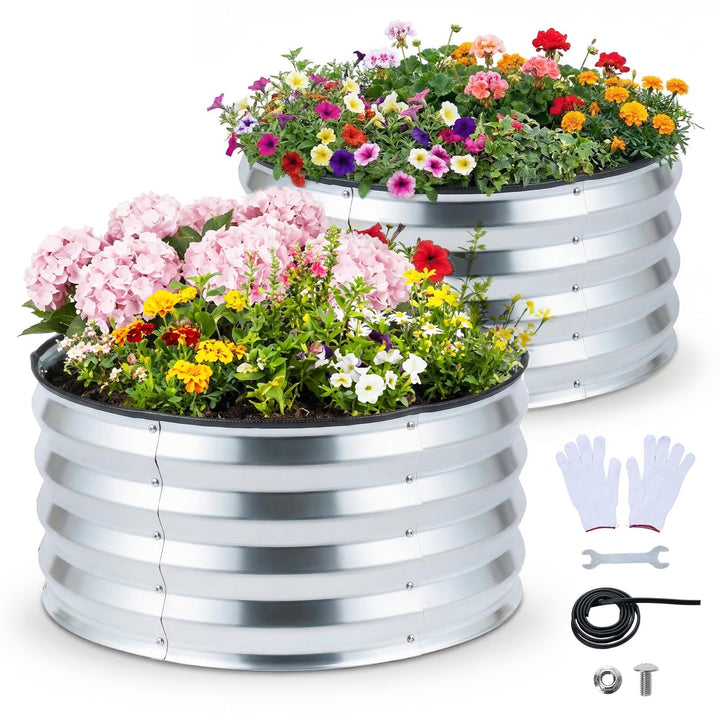 Giantex 2 Pack Round Galvanized Raised Garden Bed Kit (2x2x1 FT)