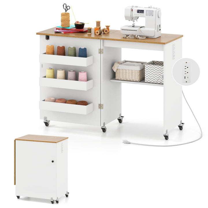 Giantex Folding Sewing Table with Charging Station
