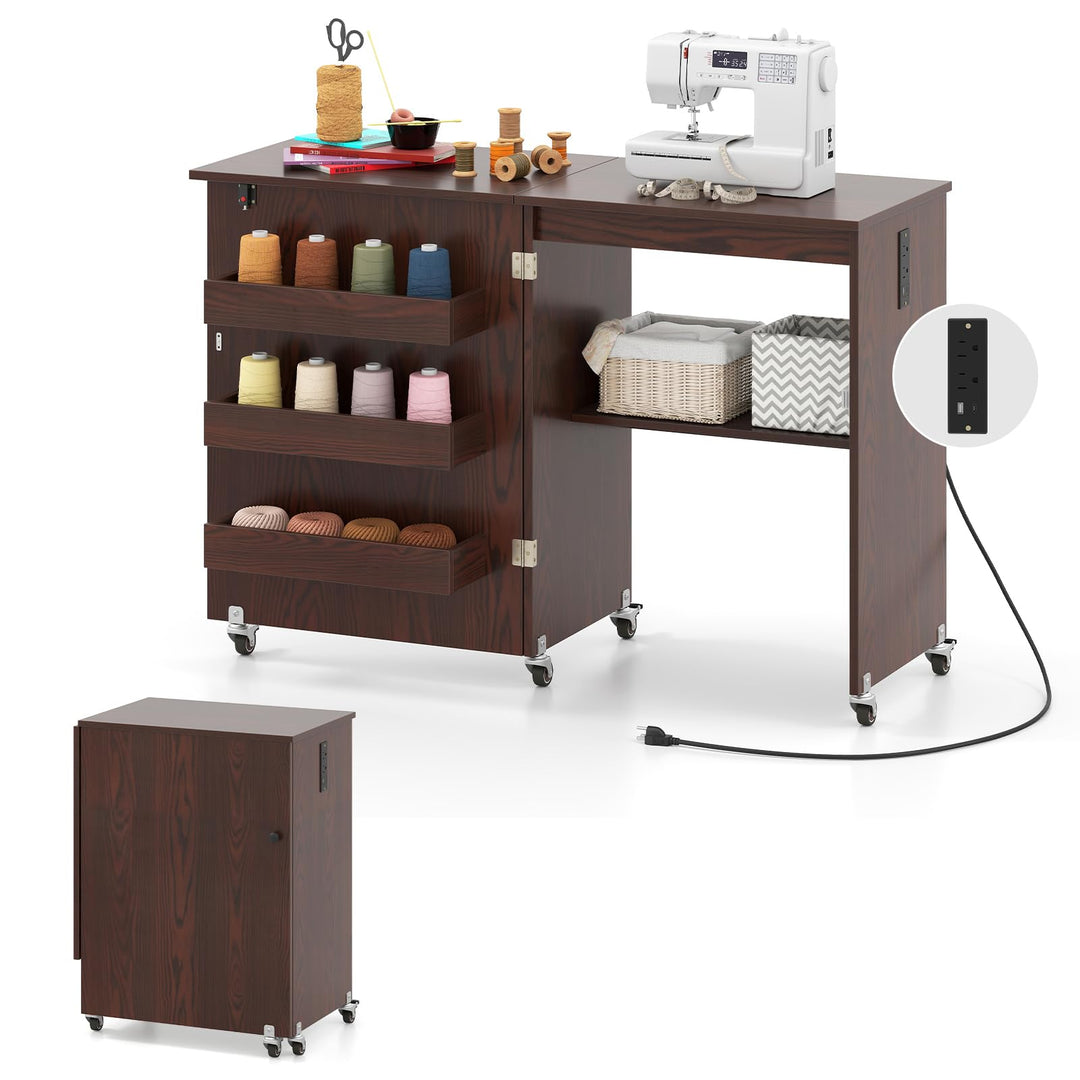Giantex Folding Sewing Table with Charging Station