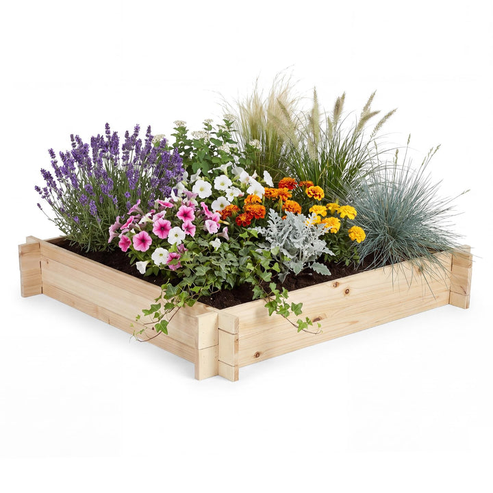 Giantex 40" x 40" Square Fir Wood Planter Box with Open-Ended Base for Vegetables Flowers Herbs