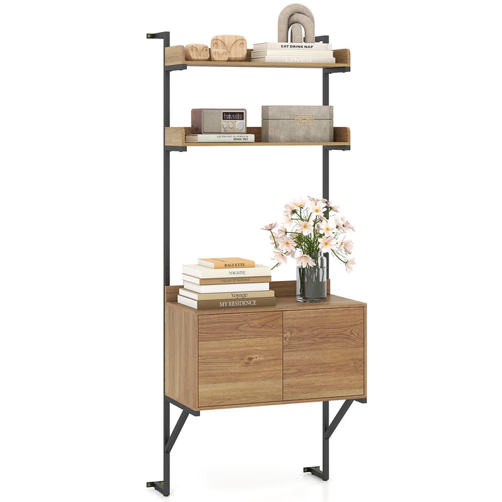 Giantex 71.5" Narrow Tall Wall Mounted Bookshelf with Storage Cabinet (1/2)