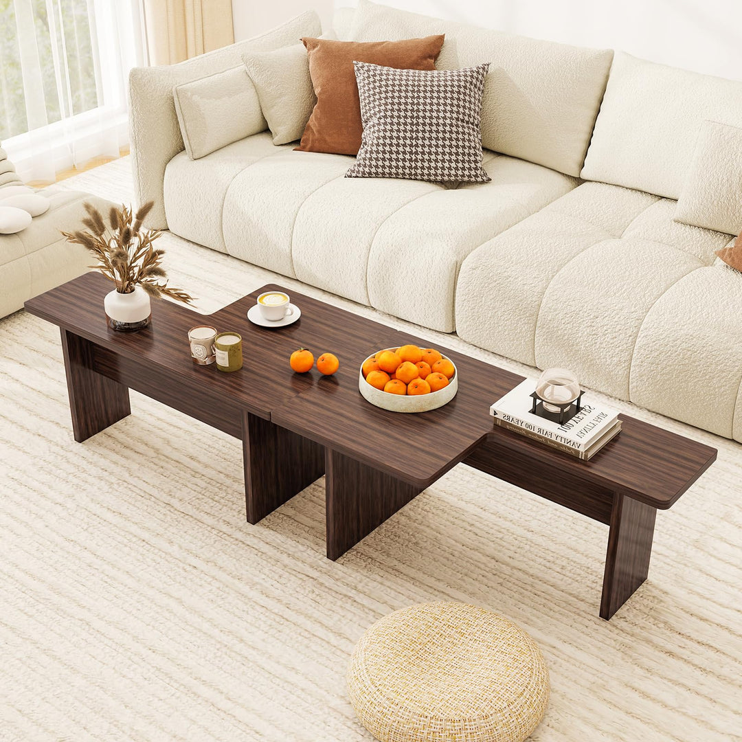 Giantex L-Shaped Coffee Table Set of 2 Modular Nesting Center Table with Grain Finish