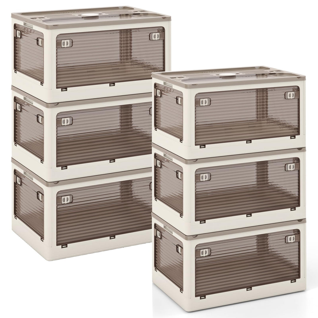 Giantex Storage Bins with Lids and Hidden Wheels, 3/6 Pack Stackable Collapsible Storage Boxes with 5 Opening Doors