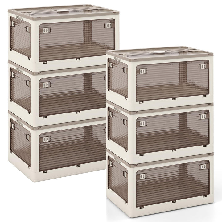 Giantex Storage Bins with Lids and Hidden Wheels, 3/6 Pack Stackable Collapsible Storage Boxes with 5 Opening Doors