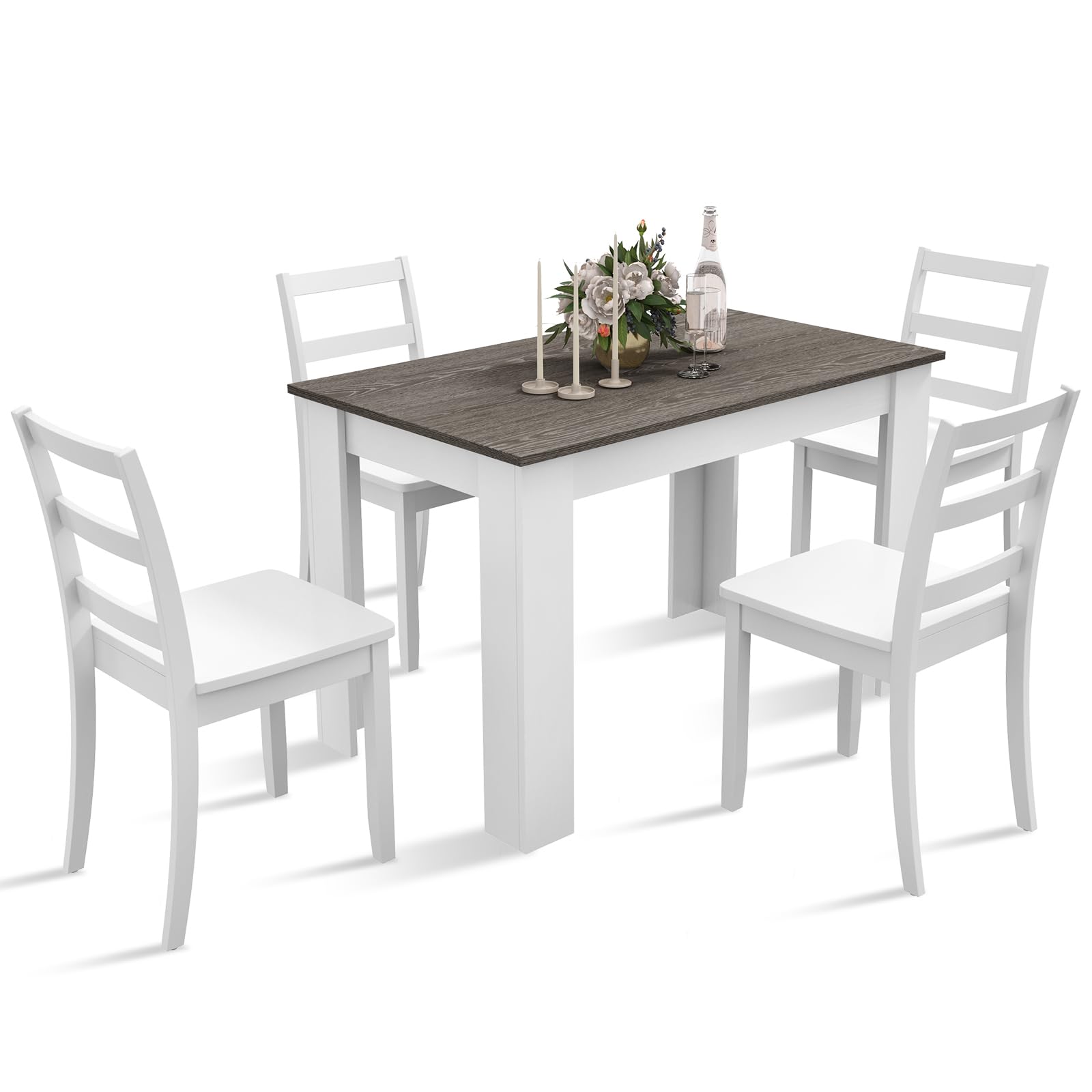 Giantex 5-Piece Dining Table Set, Modern Rectangle Dining Table & High Back Chairs Set for 4