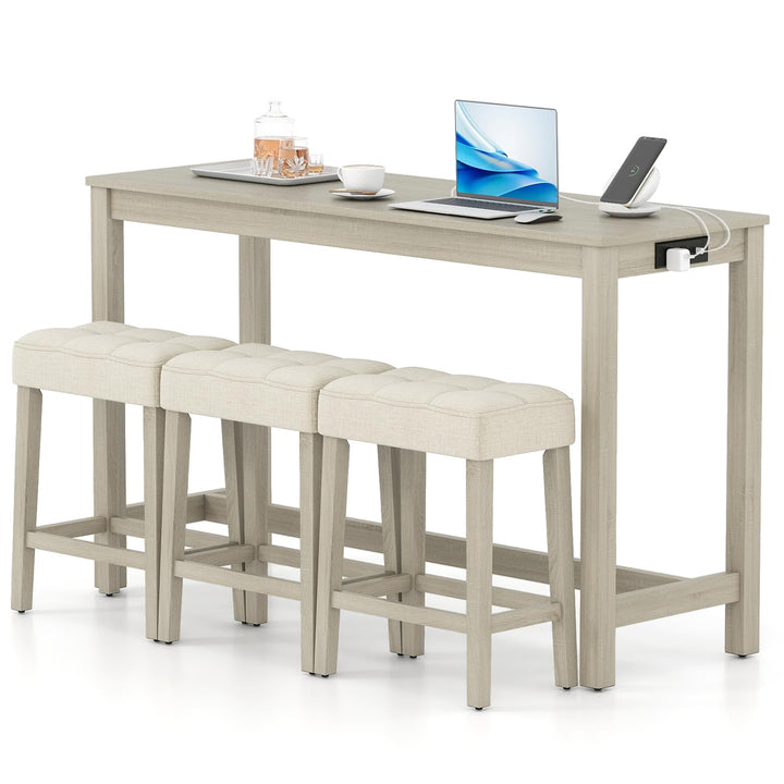 Giantex Counter Height Table with 3 Stools and 4-Piece Breakfast Nook Bar Set