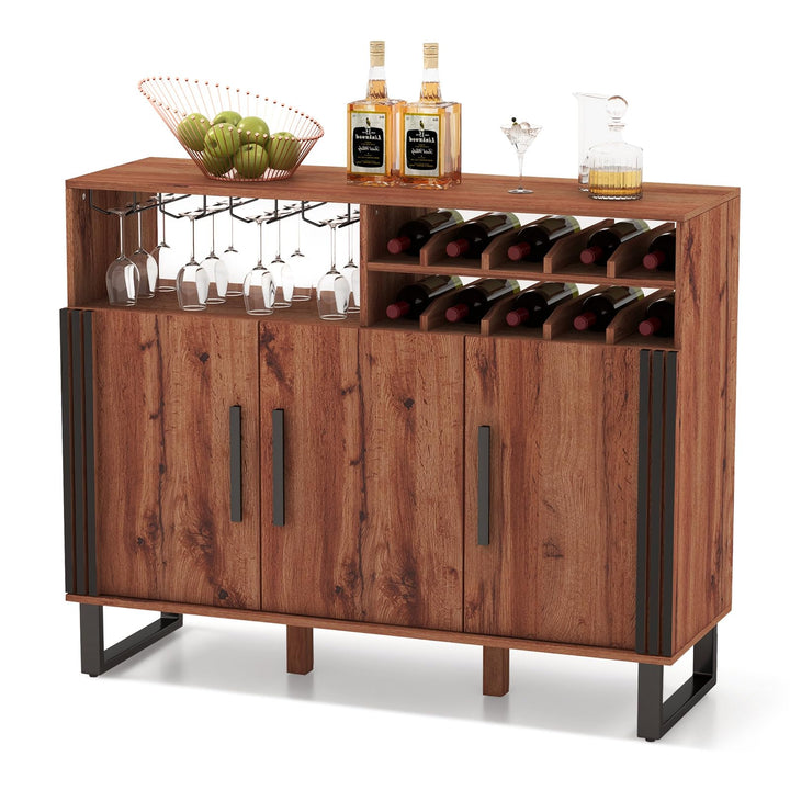 Giantex Wine Bar Cabinet, Buffet Sideboard with 3 Doors & Adjustable Shelves, Liquor Cabinet