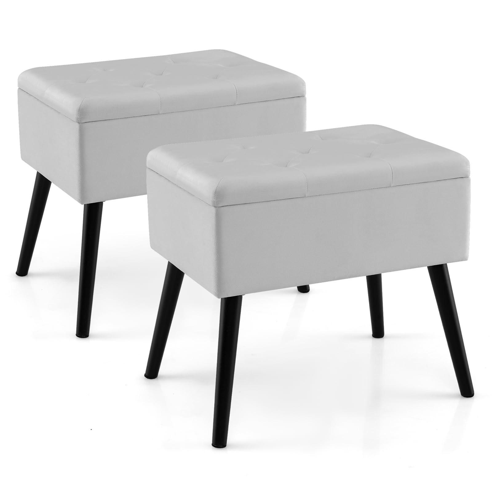 Giantex 20" Ottoman with Storage - Set of 1/2 Makeup Vanity Bench with Flip Top Storage