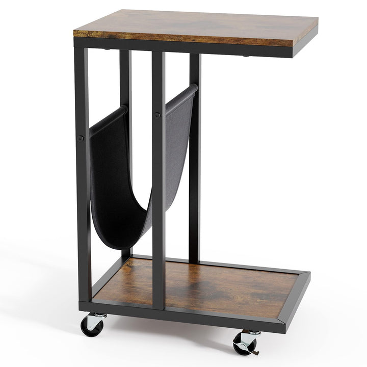 Giantex C Shaped End Table with Rolling Wheels Set of 1/2
