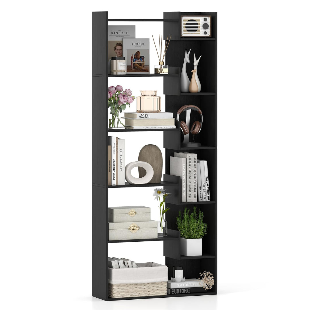 Giantex 6-Tier Bookshelf Wooden Bookcase with Staggered Shelves