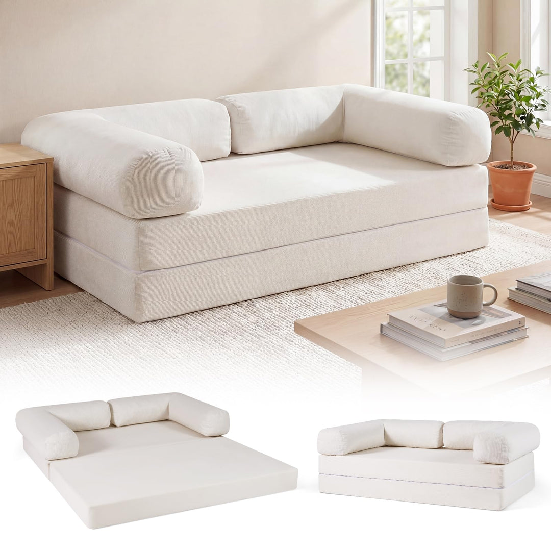 Giantex Folding 4-in-1 Convertible Futon Couch with Comfy Corduroy Cover &amp; L-Shaped Removable Armrests