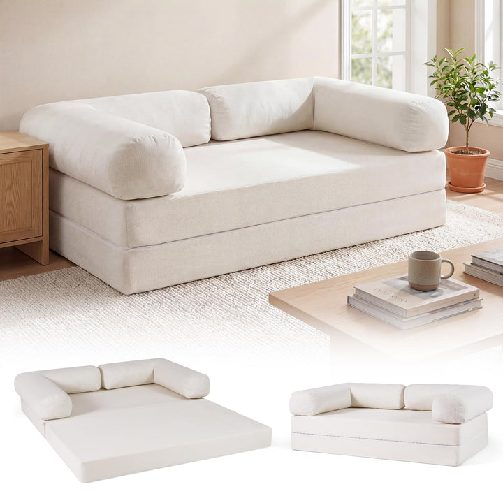 Giantex Folding 4-in-1 Convertible Futon Couch with Comfy Corduroy Cover &amp; L-Shaped Removable Armrests