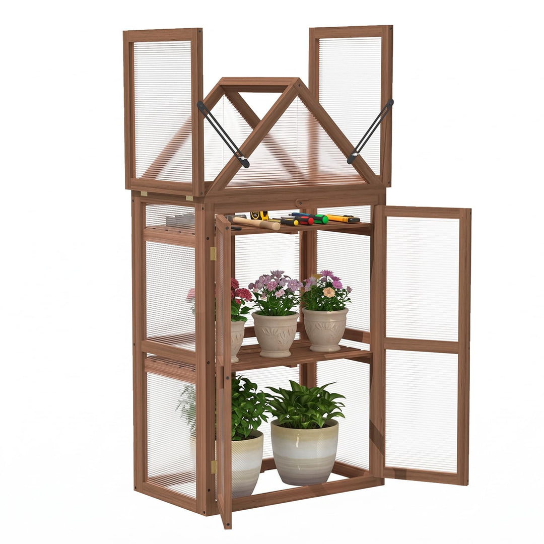 GIANTEX Garden Cold Frame w/ Transparent Flip-Top Roof &amp; 2 Adjustable Shelves