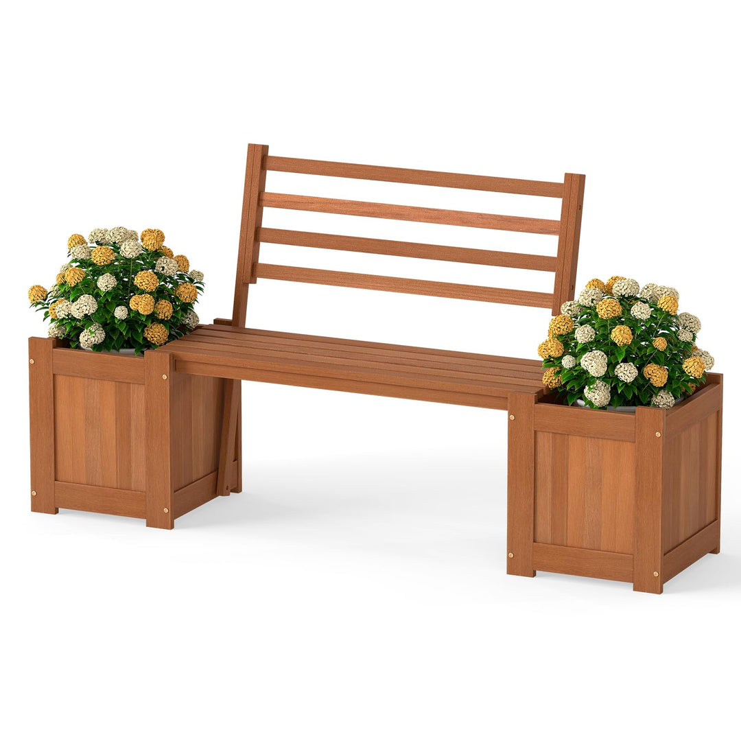 Giantex 2-in-1 Outdoor Bench with Backrest & 2 Raised Garden Beds