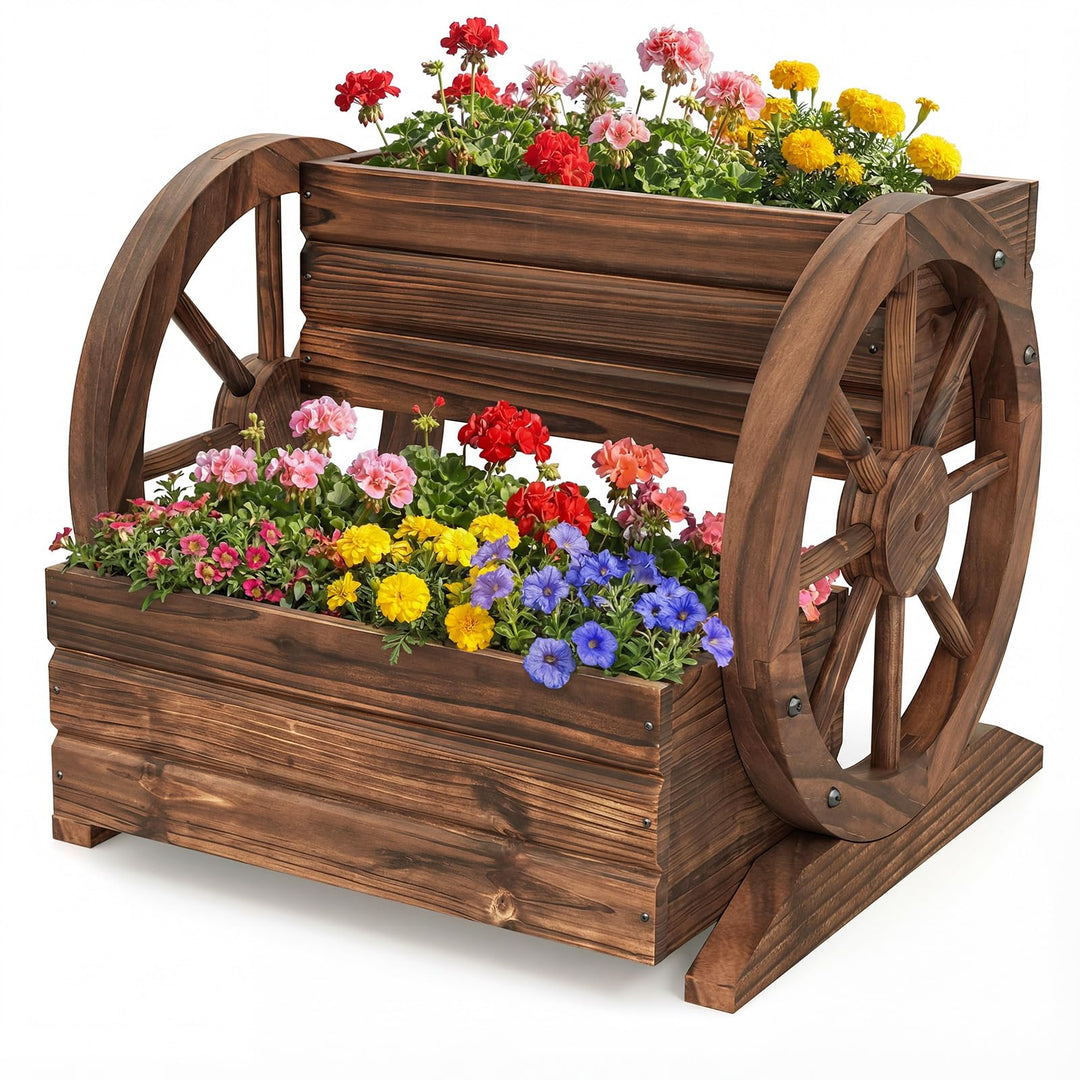 Giantex Garden Planter with Drainage Holes &amp; Wheels for Flowers Herbs Vegetables
