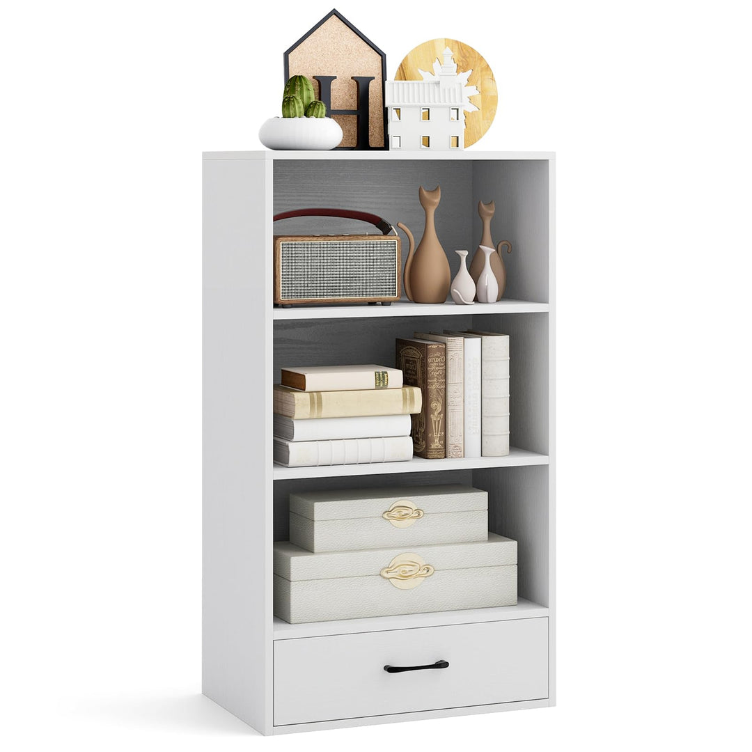 Giantex 4 Tier Bookcase with Drawer, 48" Tall Floor Standing Organizer Display Storage Shelves with Anti-toppling Device