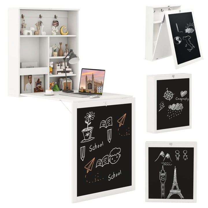 Giantex Foldable Wall Mounted Desk with Storage Shelves Hooks &amp; Chalkboard
