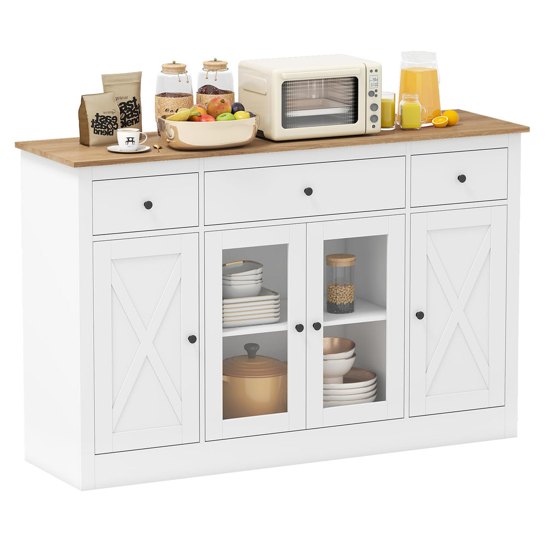 Giantex 55" Large Buffet Sideboard with 3 Drawers & 2 See-Through Doors
