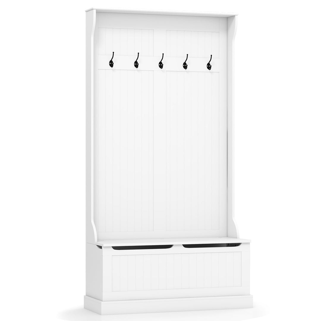 Giantex 3-in-1 Hall Tree with Storage Bench, 71" Entryway Coat Rack w/ 5 Double Hooks