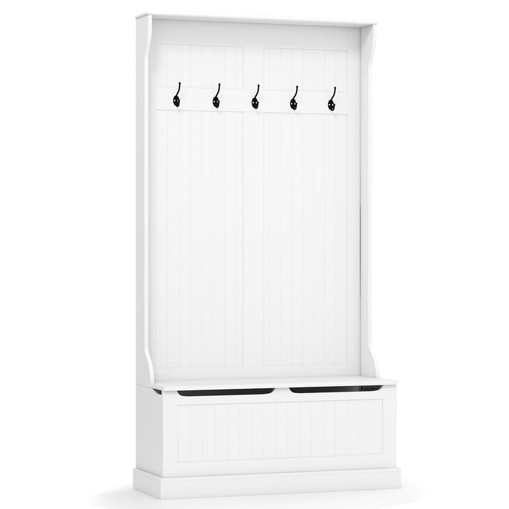Giantex 3-in-1 Hall Tree with Storage Bench, 71" Entryway Coat Rack w/ 5 Double Hooks