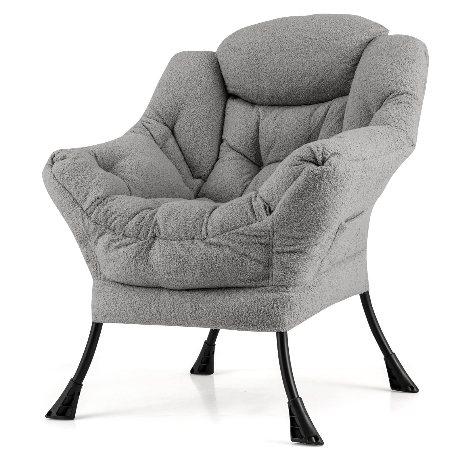 Giantex Set of 1/2 Lazy Chairs, Modern Sherpa Accent Chair w/Upholstered Single Sofa Chair w/Armrests & Side Pocket