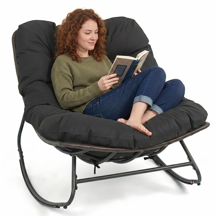 Giantex Oversized Rocking Papasan Chair w/Padded Cushion &amp; Metal Frame