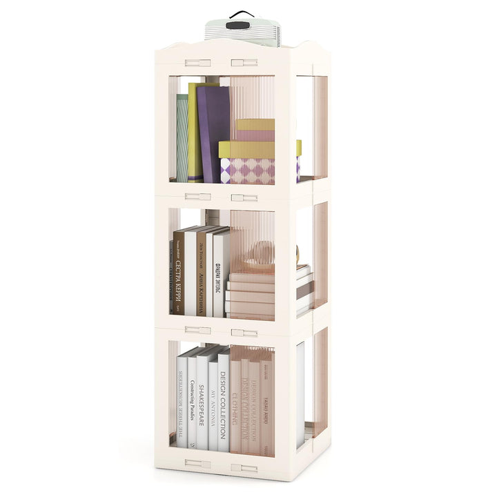 Giantex 3-Tier 360° Revolving Bookshelf Tower | Translucent Storage Organizer for Living Room