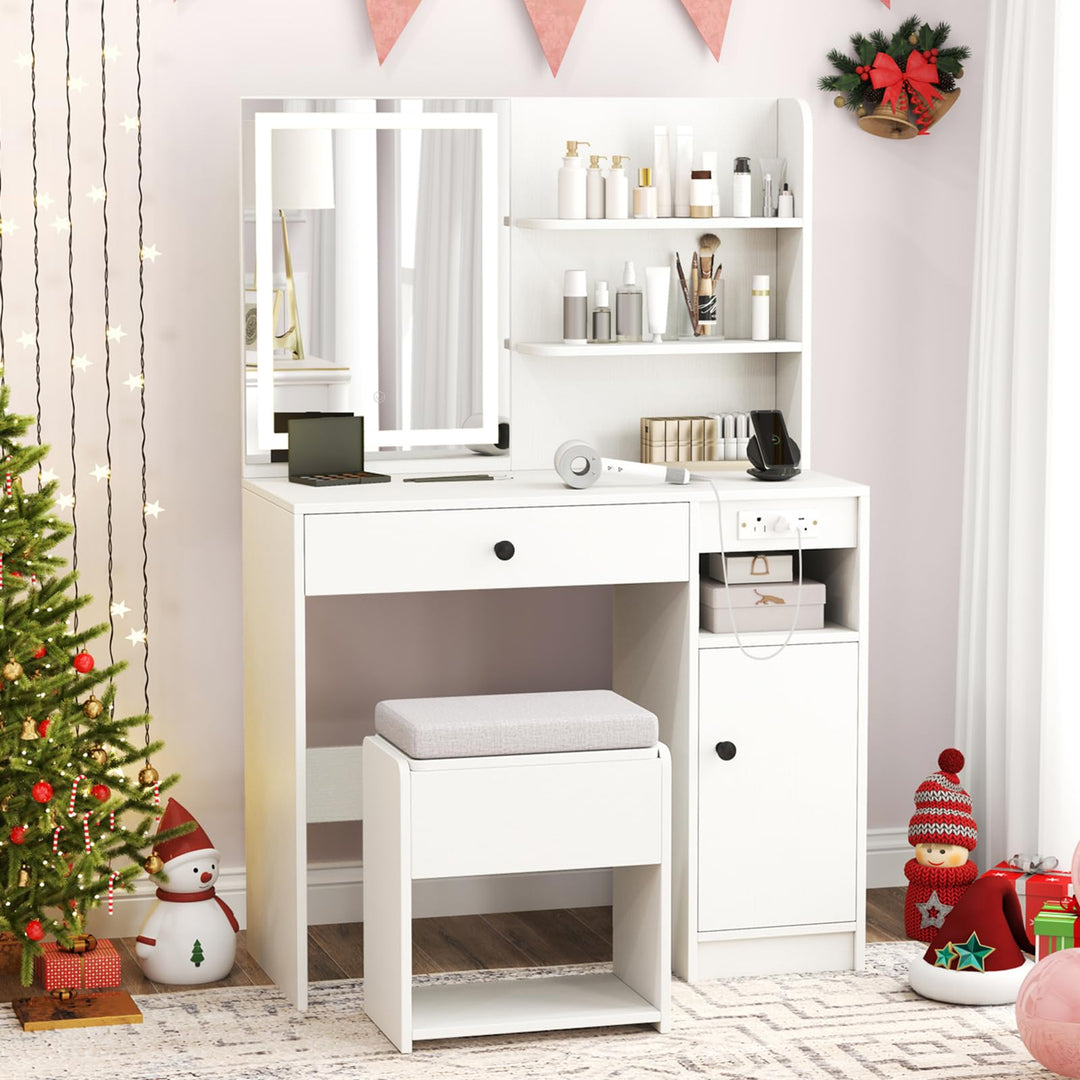 Vanity Desk with Mirror and Lights for Bedroom