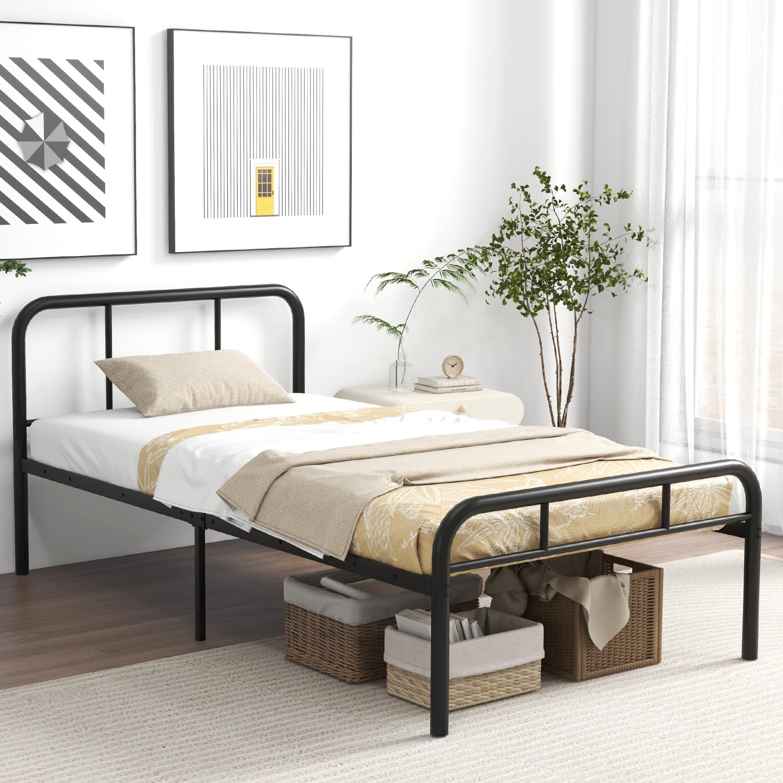 Giantex Twin Size Bed Frame, Modern Metal Platform Bed with Headboard and Footboard, Heavy Duty Steel Slat Support Mattress Foundation