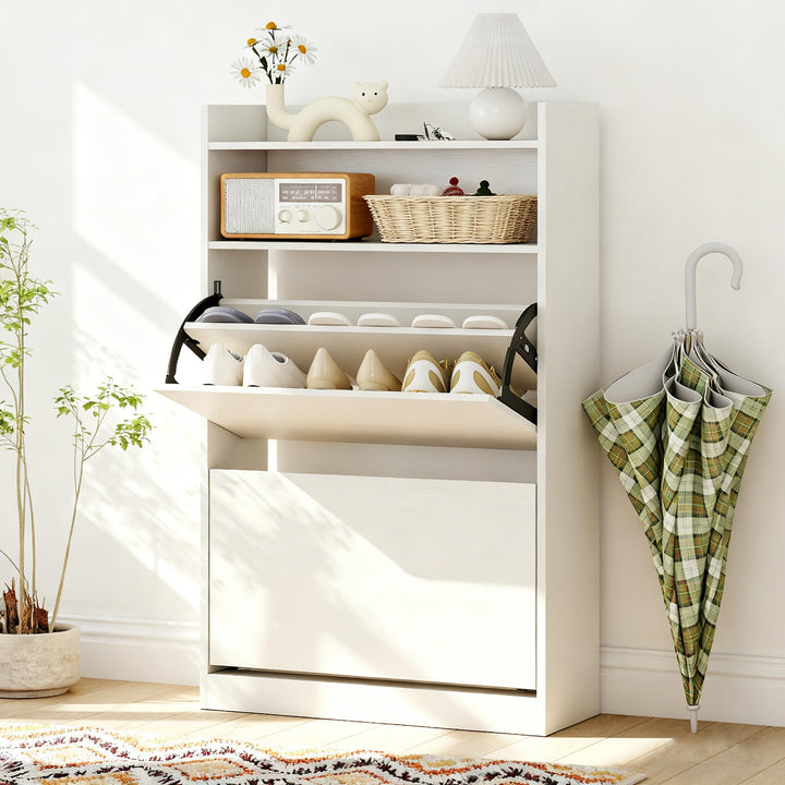 Giantex Shoe Cabinet with 2 Flip Drawers Freestanding Narrow Shoe Organizer Cabinet