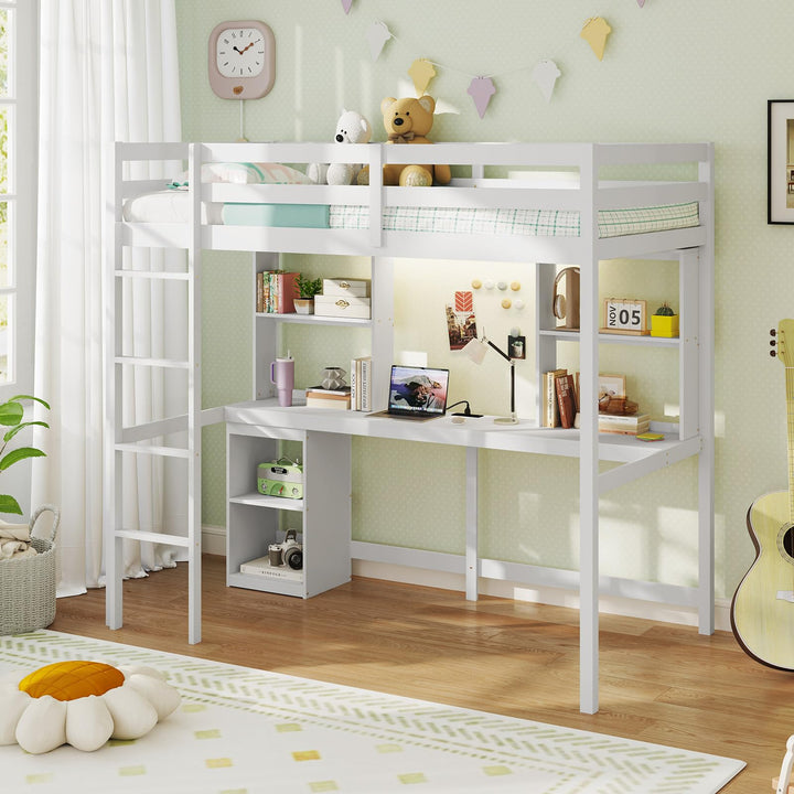 Giantex Twin Loft Bed with Desk and Hutch for Dorm Apartment