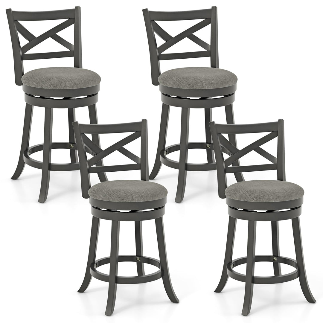 Giantex Wood Swivel Bar Stools Set of 2/4,  Upholstered Counter Height Bar Stools with X Back, Linen Cushioned Seat