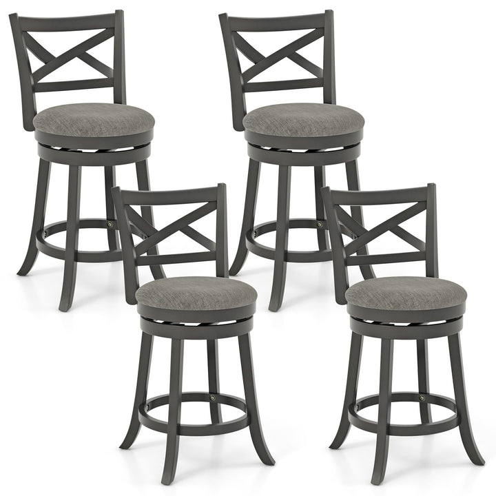 Giantex Wood Swivel Bar Stools Set of 2/4,  Upholstered Counter Height Bar Stools with X Back, Linen Cushioned Seat