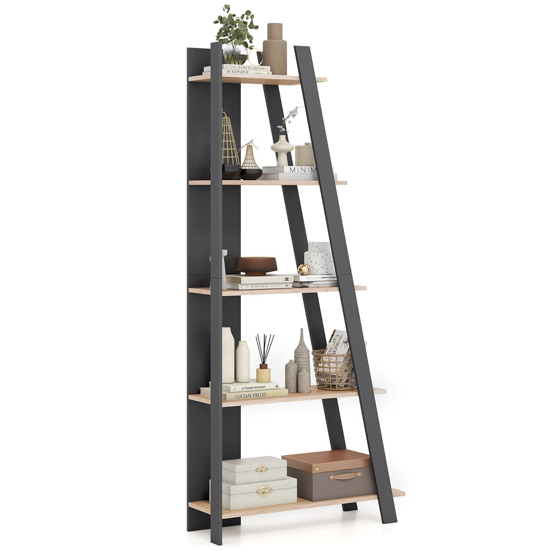 Giantex 4 Tier/ 5-Tier Narrow Wooden Vertical Trapezoidal Bookcase