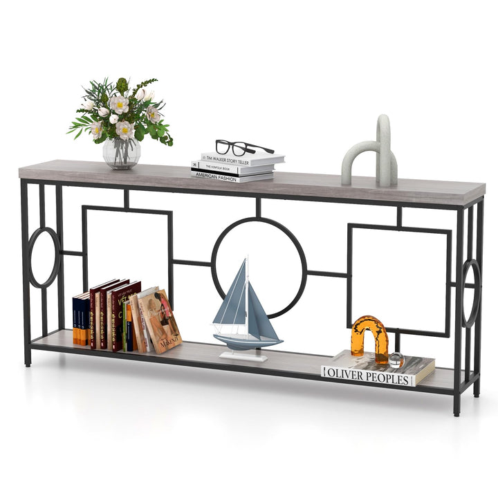 Giantex 71" Console Table, 2-Tier Extra-Long Entryway Table w/Storage Shelf, Faux Wood Top