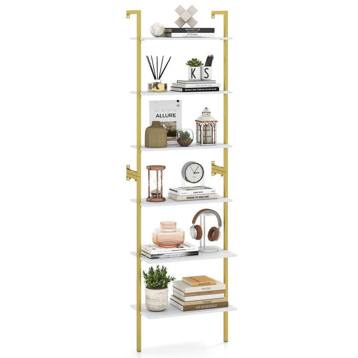 GIANTEX Ladder Shelf | 6-Tier Wall Mounted Bookshelf with Metal Frame (1/2)