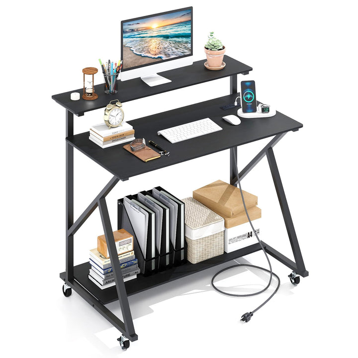 Giantex Rolling Computer Desk with Charging Station