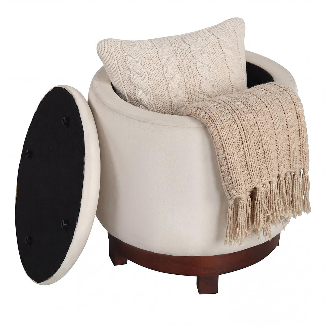 Giantex Round Ottoman with Storage 360° Swivel Velvet Vanity Stool