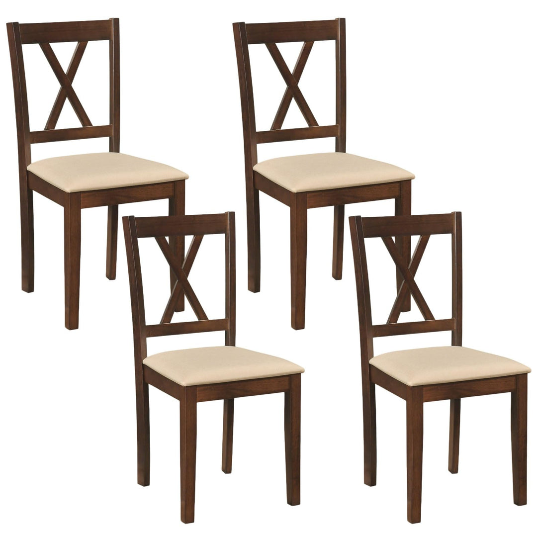 Giantex Upholstered Wooden Dining Chairs Set of 4 with Solid Rubber Wood Frame
